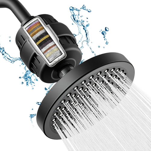 Filtered Shower Head Set 20 Stage Shower Filter - Reduces Chlorine And Heavy MetalsHigh Pressure Showerhead Filter With 6" Round, Luxury Polished Chrome