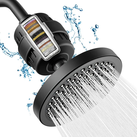 Filtered Shower Head Set 20 Stage Shower Filter - Reduces Chlorine And Heavy MetalsHigh Pressure Showerhead Filter With 6" Round, Luxury Polished Chrome