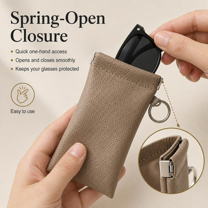 Buy three get one free🎒Minimalist PU Leather Eyeglass Pouch with Key Ring - Spring-Open Portable Glasses Case ✨