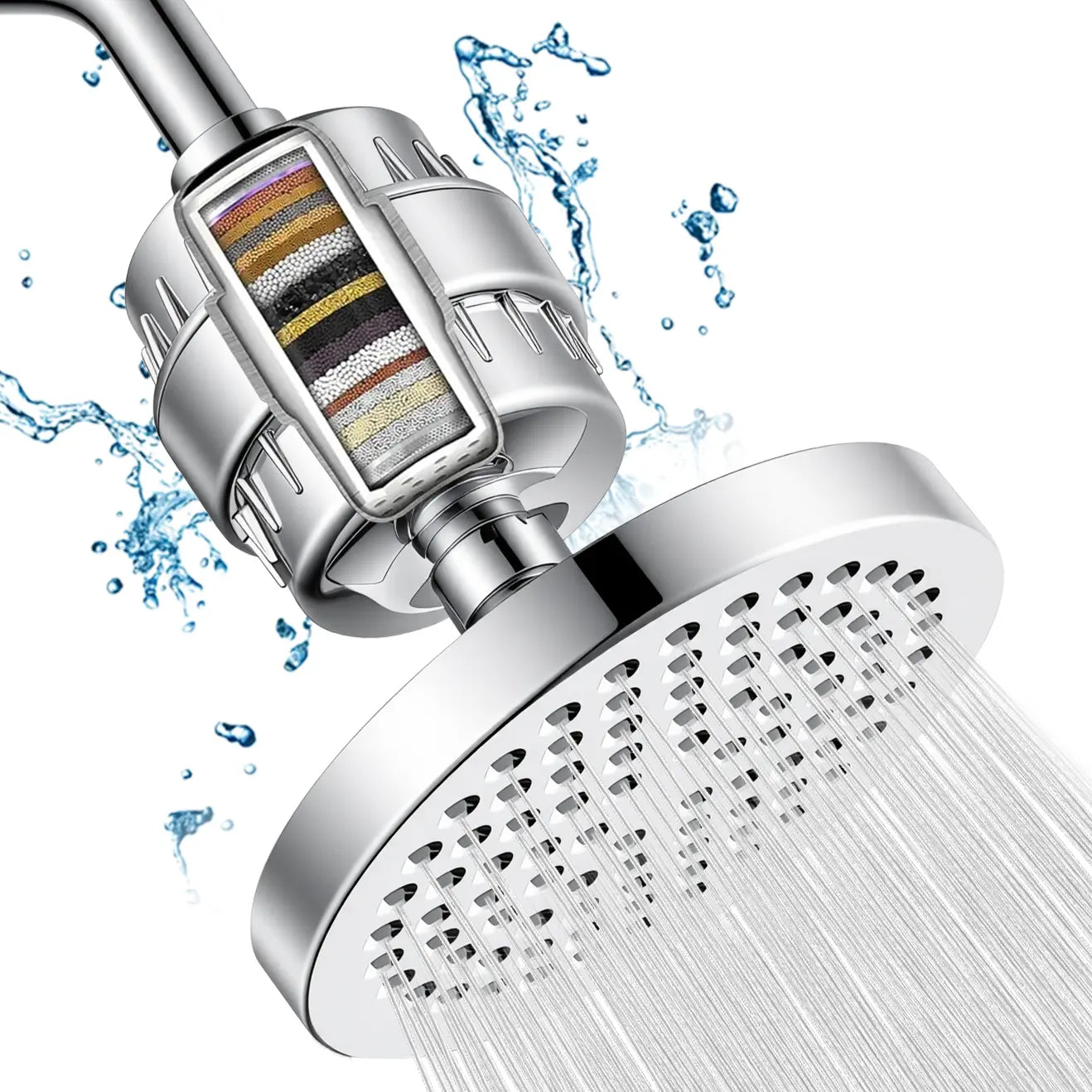 Filtered Shower Head Set 20 Stage Shower Filter - Reduces Chlorine And Heavy MetalsHigh Pressure Showerhead Filter With 6" Round, Luxury Polished Chrome