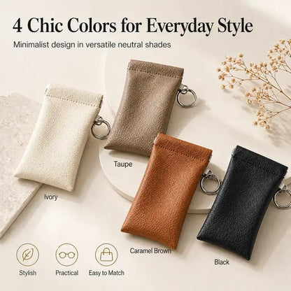 Buy three get one free🎒Minimalist PU Leather Eyeglass Pouch with Key Ring - Spring-Open Portable Glasses Case ✨