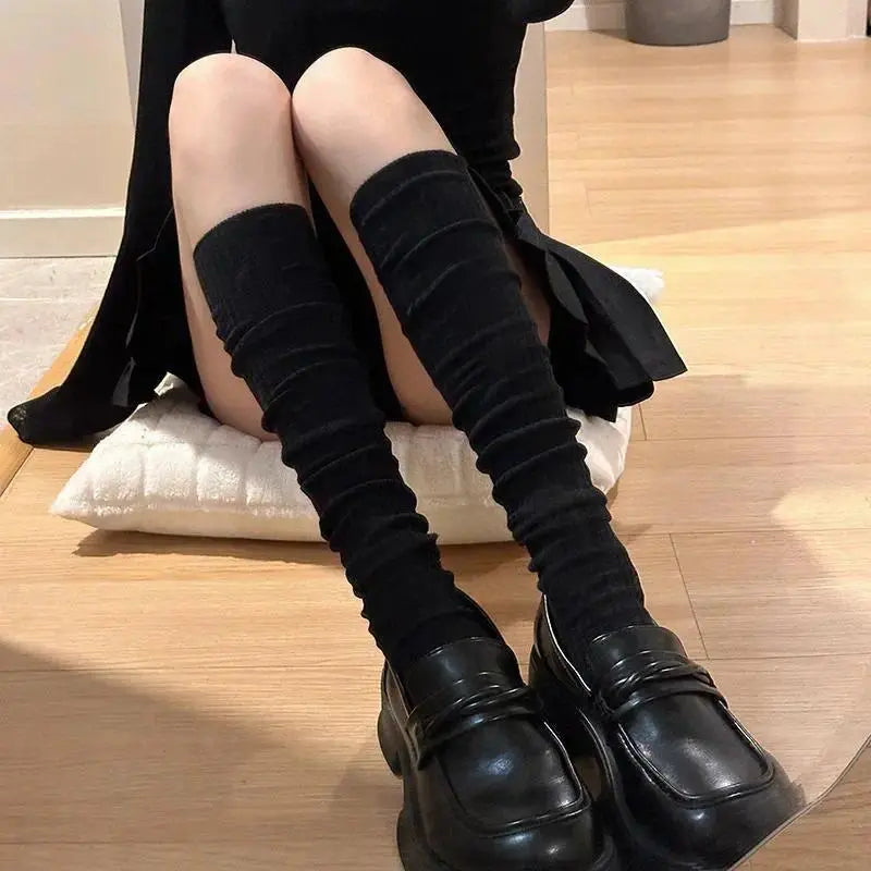 Black women's stackable slouch knee high socks