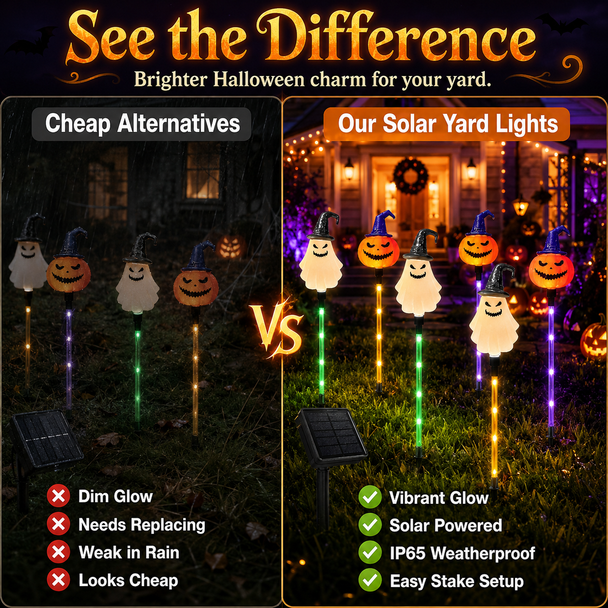 🎃 Solar Halloween Pumpkin & Ghost Pathway Lights (Set of 6)