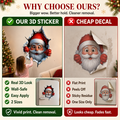 🎅 Bring Christmas Magic Home: 3D Santa Burst Wall Sticker!