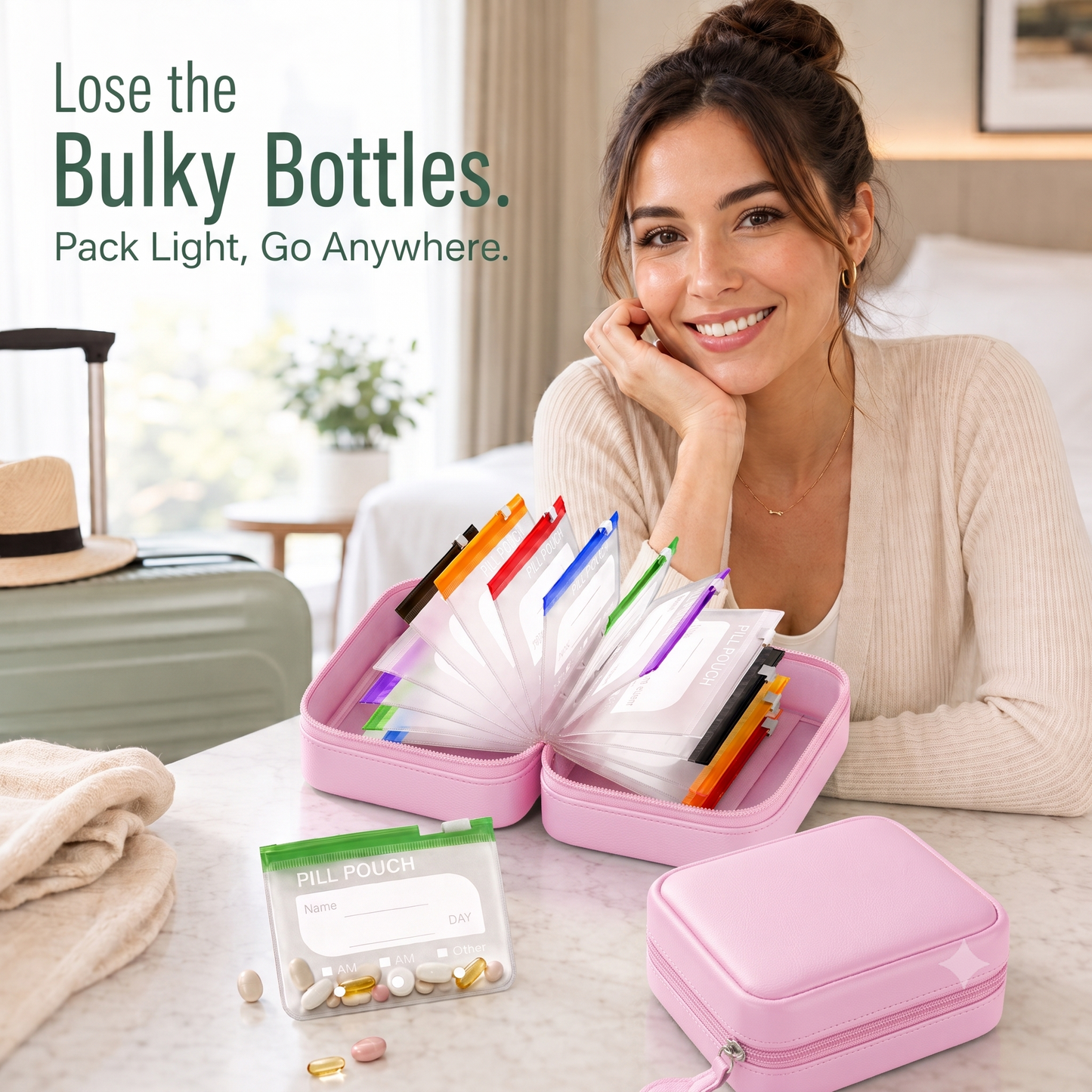 🧳 Smart Pill Organizer Pouch | 14 Color-Coded Bags