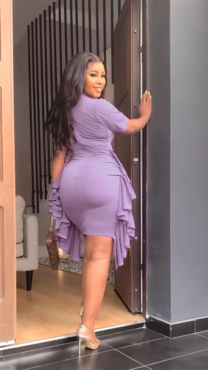 🔥49%OFF 💕Round Neck Short Sleeve Irregular Ruffle Midi Dresses