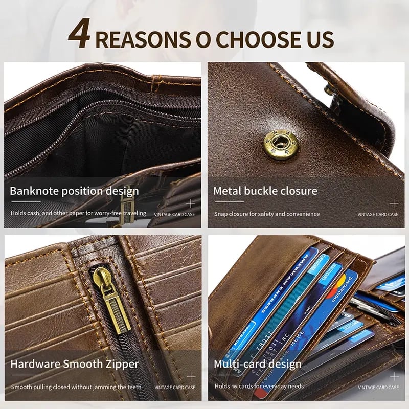 👛 Vintage Top-Grain Leather Men's Wallet