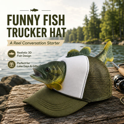 Funny 3D Bass Fish Trucker Hat – Unique Gift for Dads & Fishing Lovers