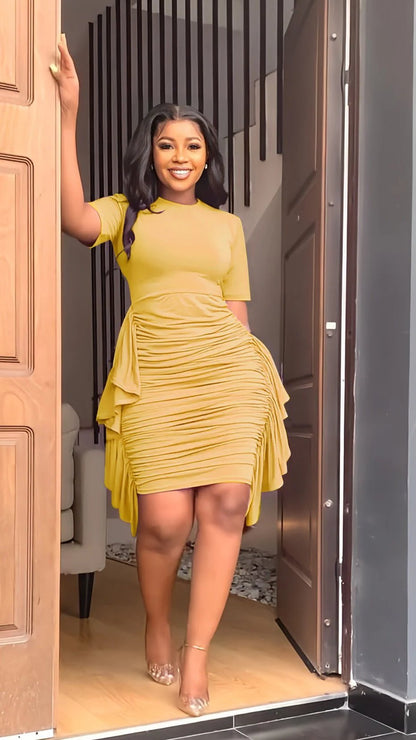 🔥49%OFF 💕Round Neck Short Sleeve Irregular Ruffle Midi Dresses