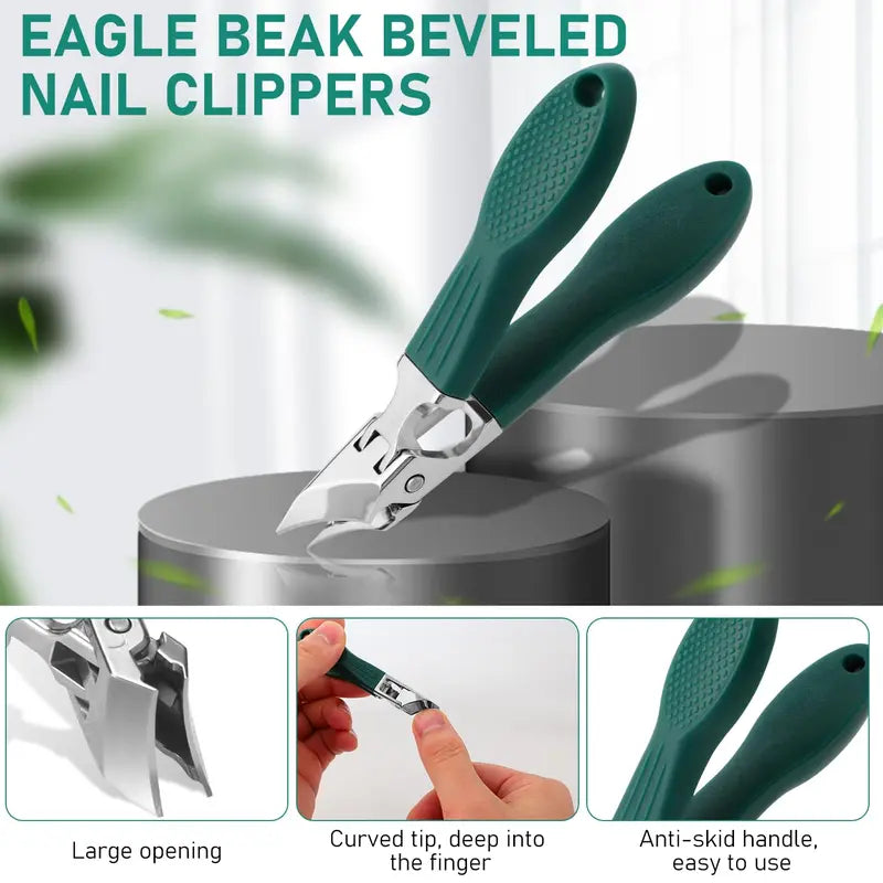 🔥Hot Sale 49% off💅💨Wide Jaw Opening Anti-Splash Slanted Eagle Beak Beveled Nail Clipper Set