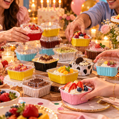 🧁 30-Pack Mini Aluminum Foil Cake Pans Bakeware Set with Plastic Lids 5oz
