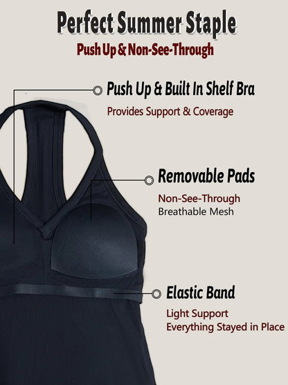 ✨ V-Neck Cotton Tank Top with Built-In Shelf Bra 👙