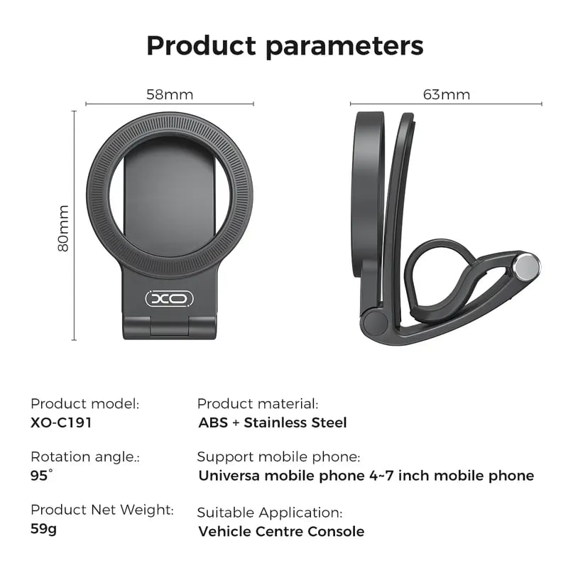 Magnetic car phone mount dimensions and product parameters