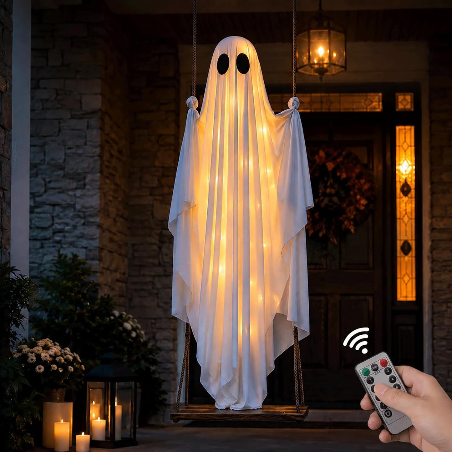 Hanging Ghost Swing with Remote Control String Lights