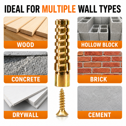 🛠️ Heavy-Duty Metal Wall Anchor & Screw Kit