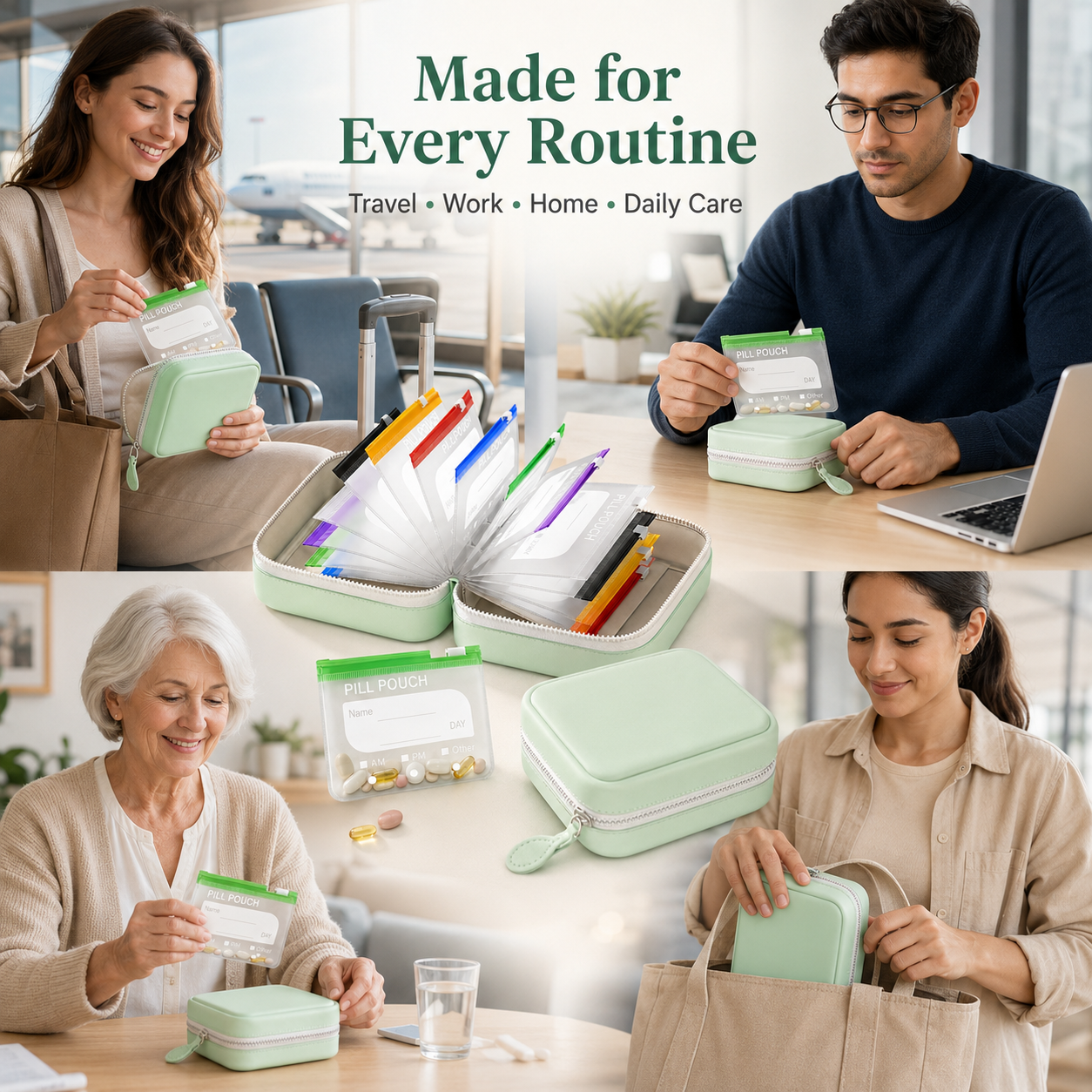 🧳 Smart Pill Organizer Pouch | 14 Color-Coded Bags