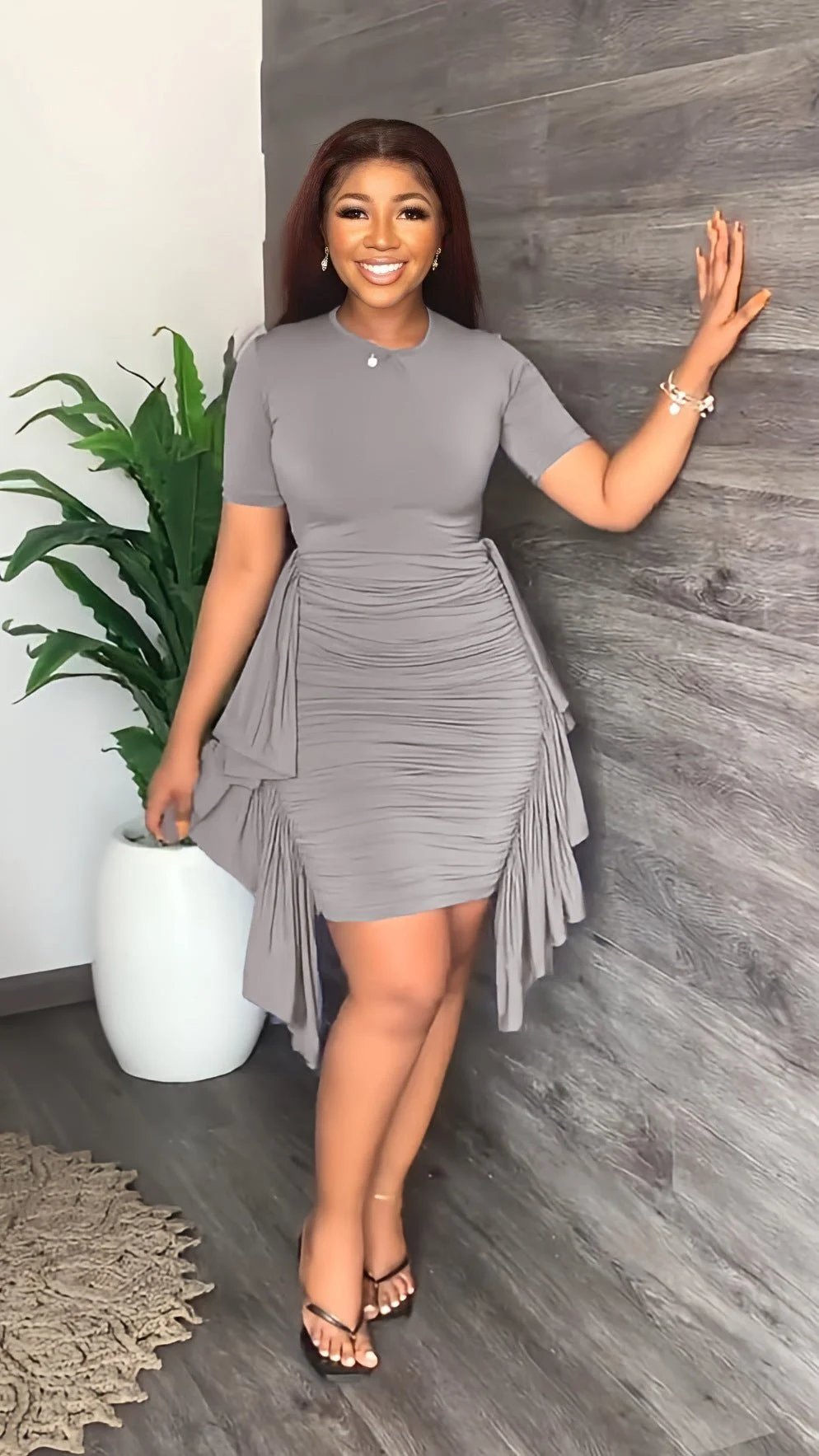 🔥49%OFF 💕Round Neck Short Sleeve Irregular Ruffle Midi Dresses