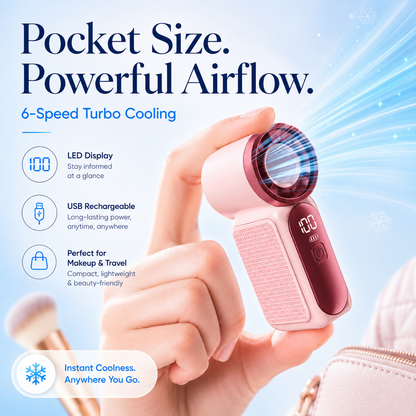 Mini Handheld Fan with LED Display | 3000mAh & 6-Speed USB Rechargeable Pocket Fan