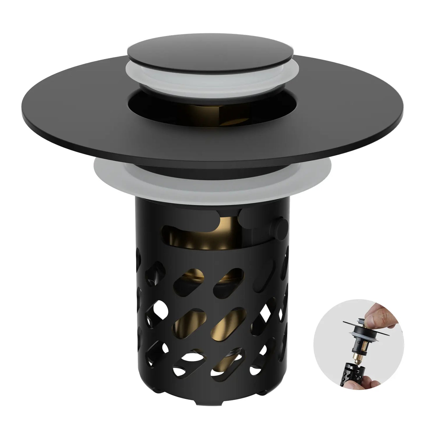 Upgraded 3-in-1 Bathroom Sink Stopper with Removable Stainless Steel Filter Basket