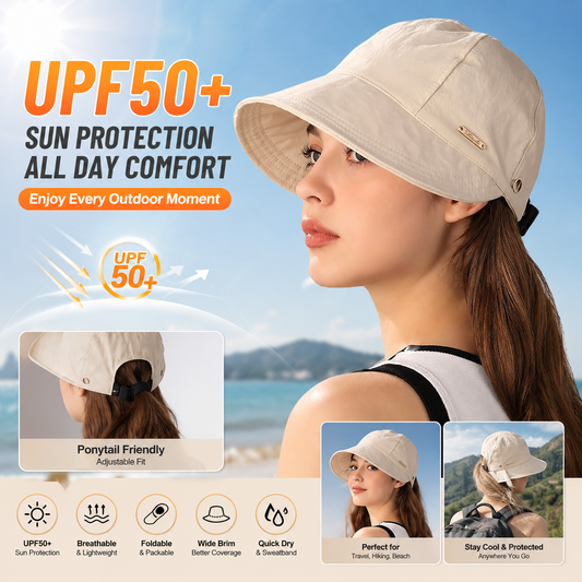 ☀️Women’s Ponytail Sun Hat – Lightweight Wide Brim Outdoor Cap for Beach, Travel & Gardening