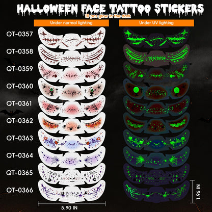 Glow in the Dark Halloween Glitter Freckles Temporary Tattoo Set