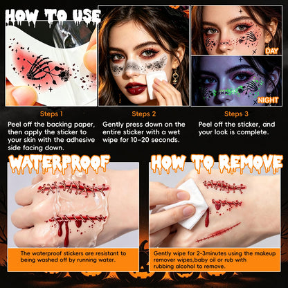 Glow in the Dark Halloween Glitter Freckles Temporary Tattoo Set