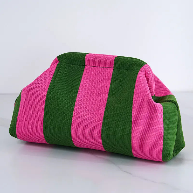 👜 Women’s Striped Crochet Clutch Bag – Lightweight Ruched Woven Makeup Pouch for Travel, Parties & Everyday Style ✨