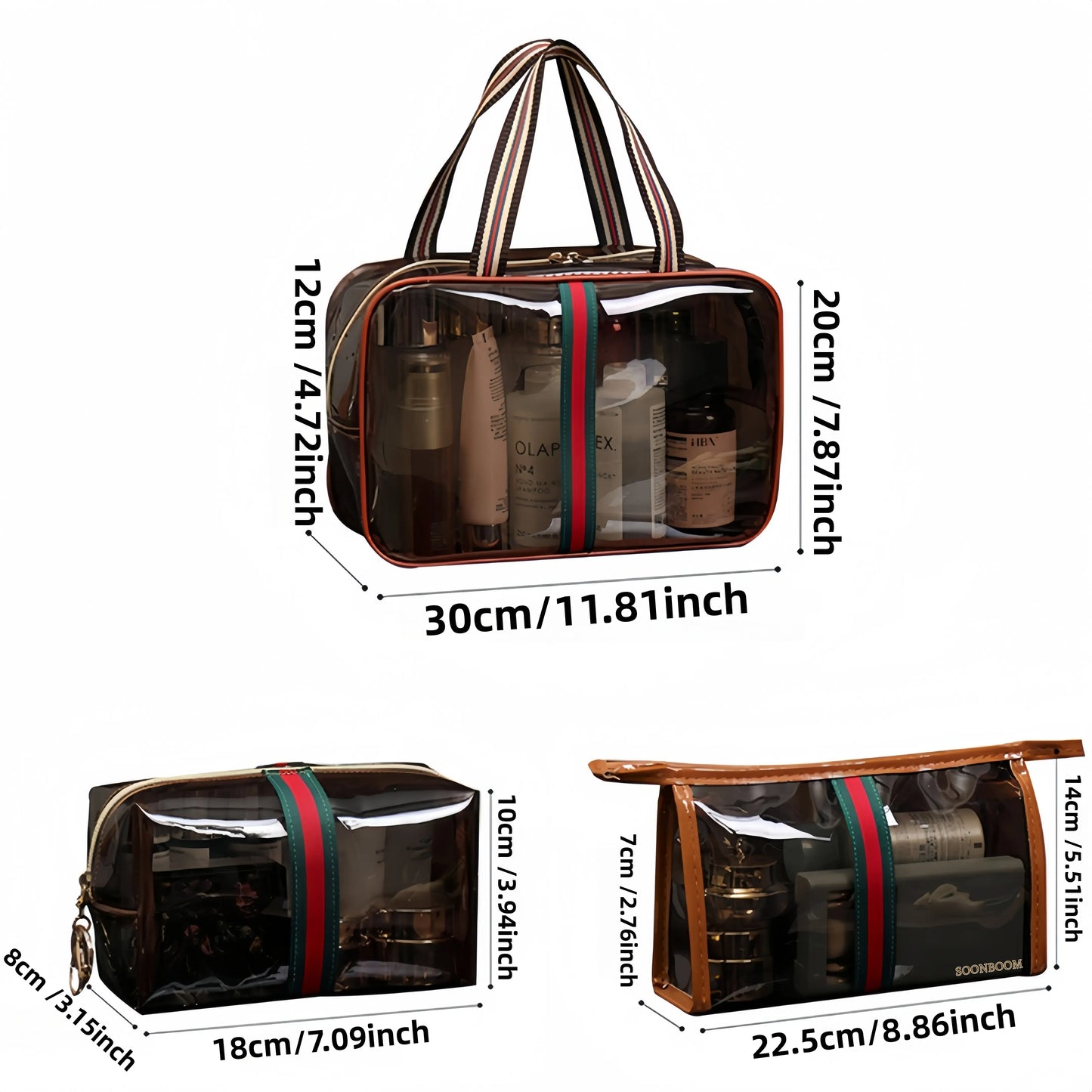🧳 3PCS New Retro Vintage Vanity Bag – Waterproof Transparent Toiletry Bag, Makeup Organizer with Handle✨