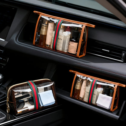 🧳 3PCS New Retro Vintage Vanity Bag – Waterproof Transparent Toiletry Bag, Makeup Organizer with Handle✨