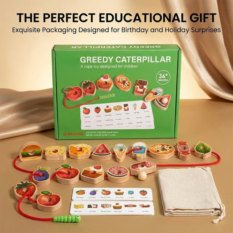 Wooden Caterpillar Lacing Toy for Toddlers