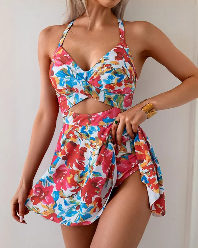 🩱Women's Cutout One Piece Skirt Swimsuit