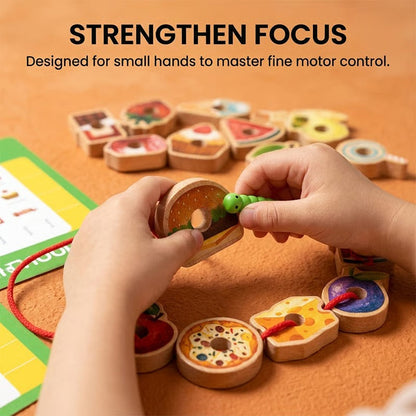 Wooden Caterpillar Lacing Toy for Toddlers