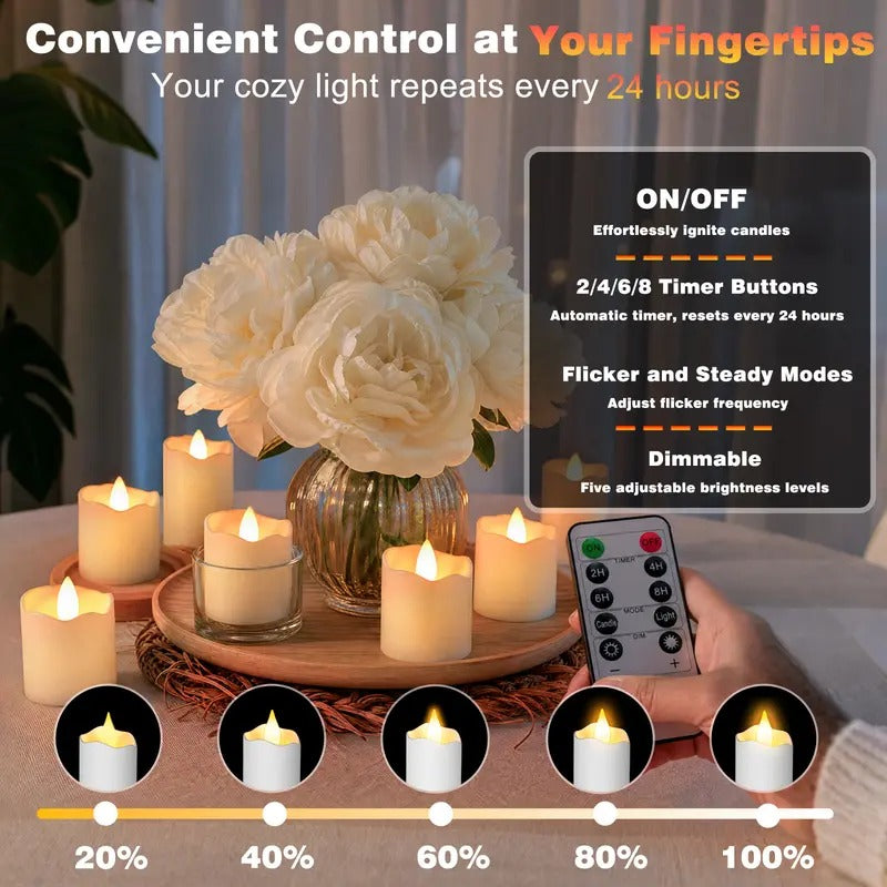 Rechargeable USB-C LED Flameless Tealight Candle with Remote Control