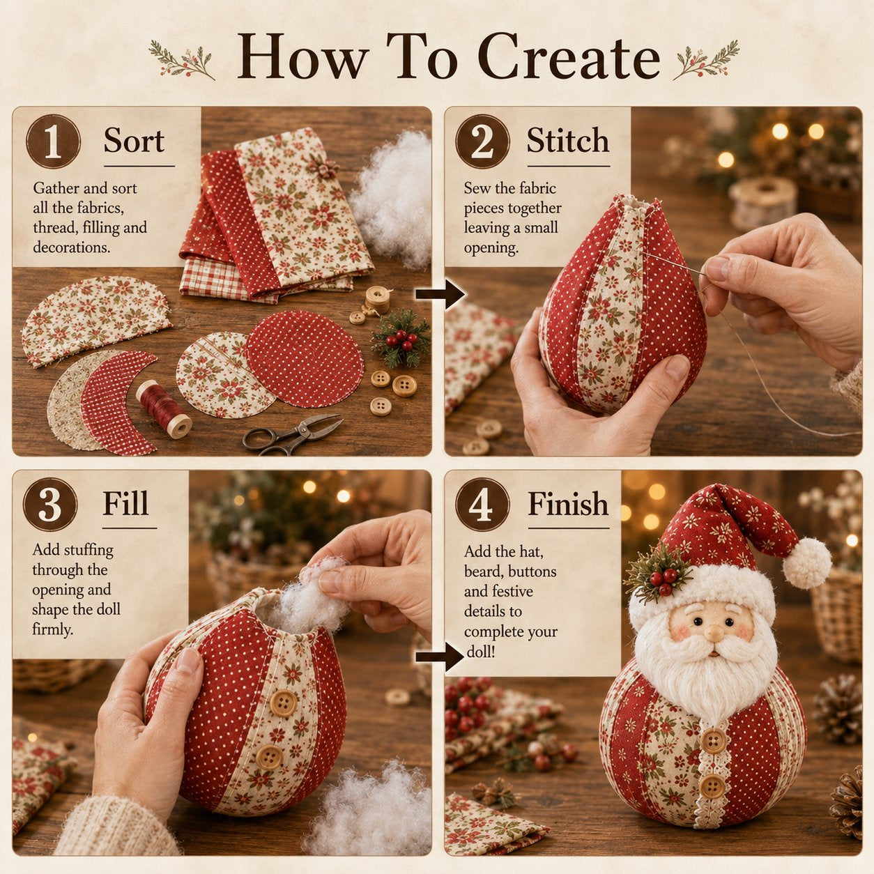 🎄🎅Patchwork Fabric Doll DIY Kit