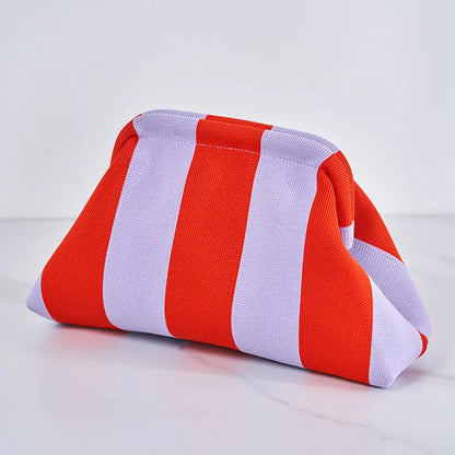 👜 Women’s Striped Crochet Clutch Bag – Lightweight Ruched Woven Makeup Pouch for Travel, Parties & Everyday Style ✨