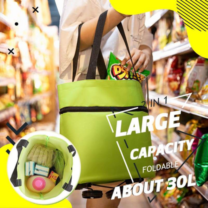 🛒2-in-1 Foldable Shopping Cart with Wheels